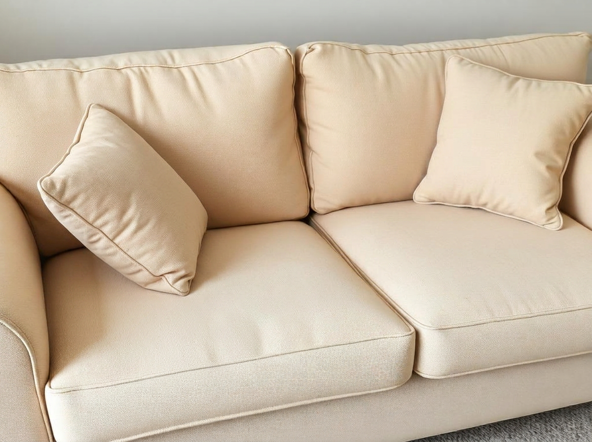 Beige sofa after professional deep cleaning